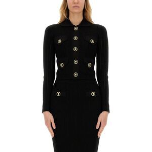 BALMAIN Ribbed Knit Button-Up Cardigan Women BLACK Sweaters & Knitwear